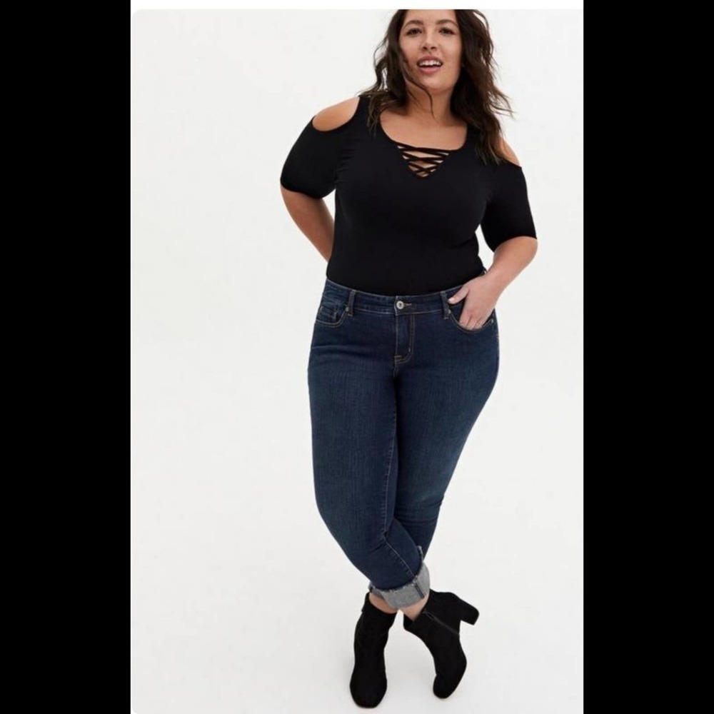 Torrid Foxy V-Neck Lace-Up Cold Shoulder Top